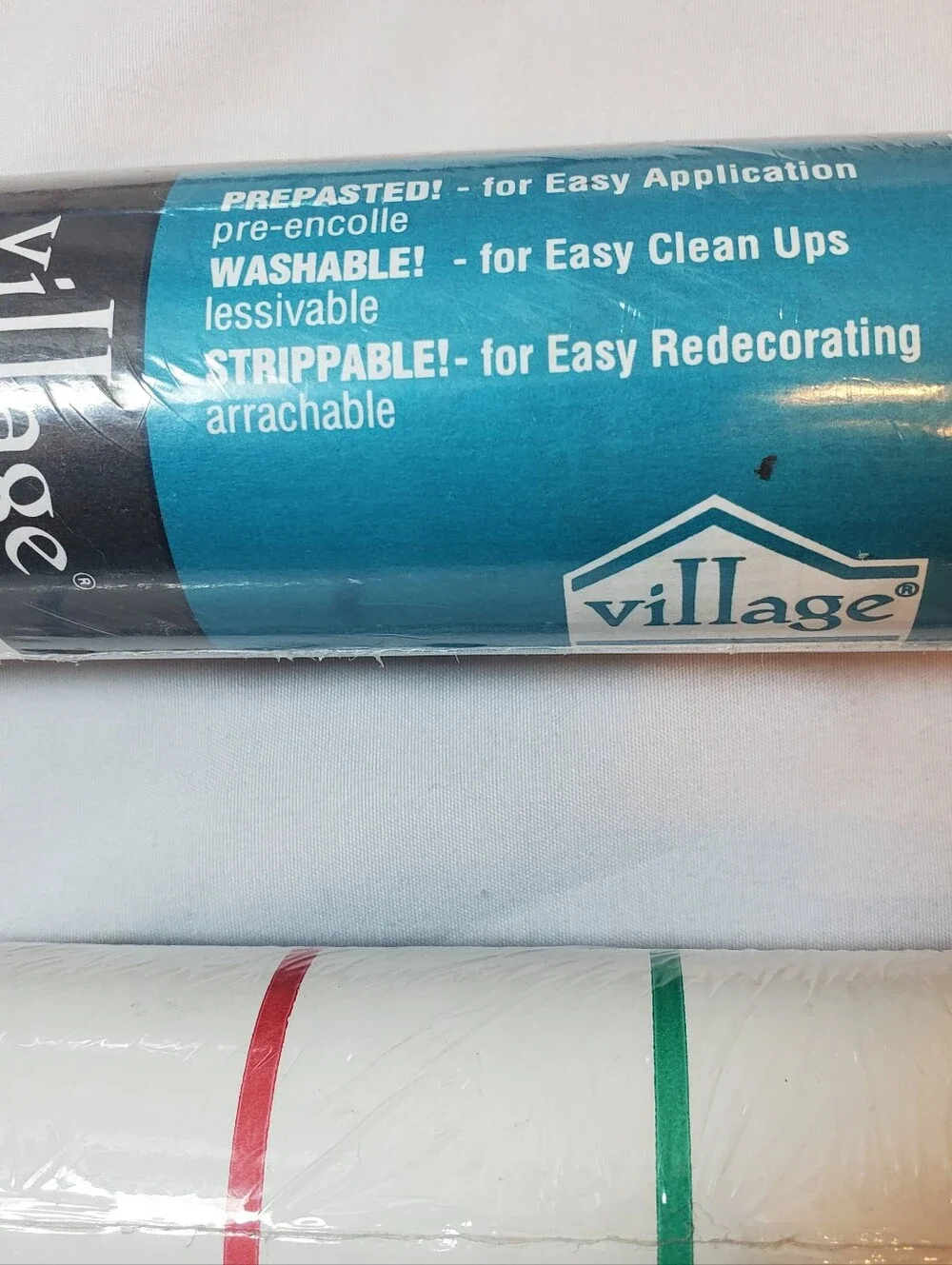 Village Brand Vtg Wallpaper Rolls Colored Stripes, 3 Double Rolls 56.37 Sq Ft Ea